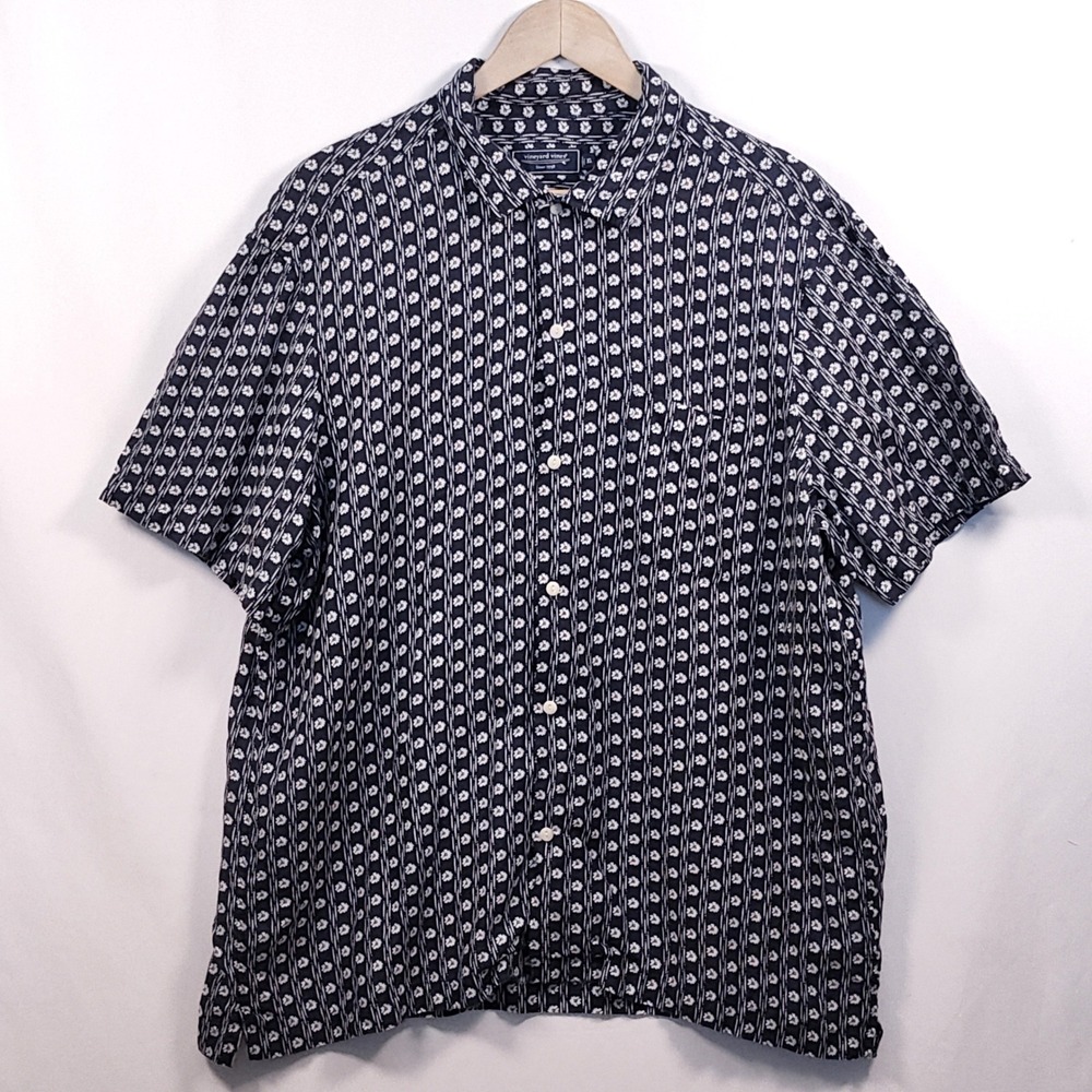 Vineyard Vines Shirt Men's XL 100% Linen Floral Button‑Up Short Sleeve